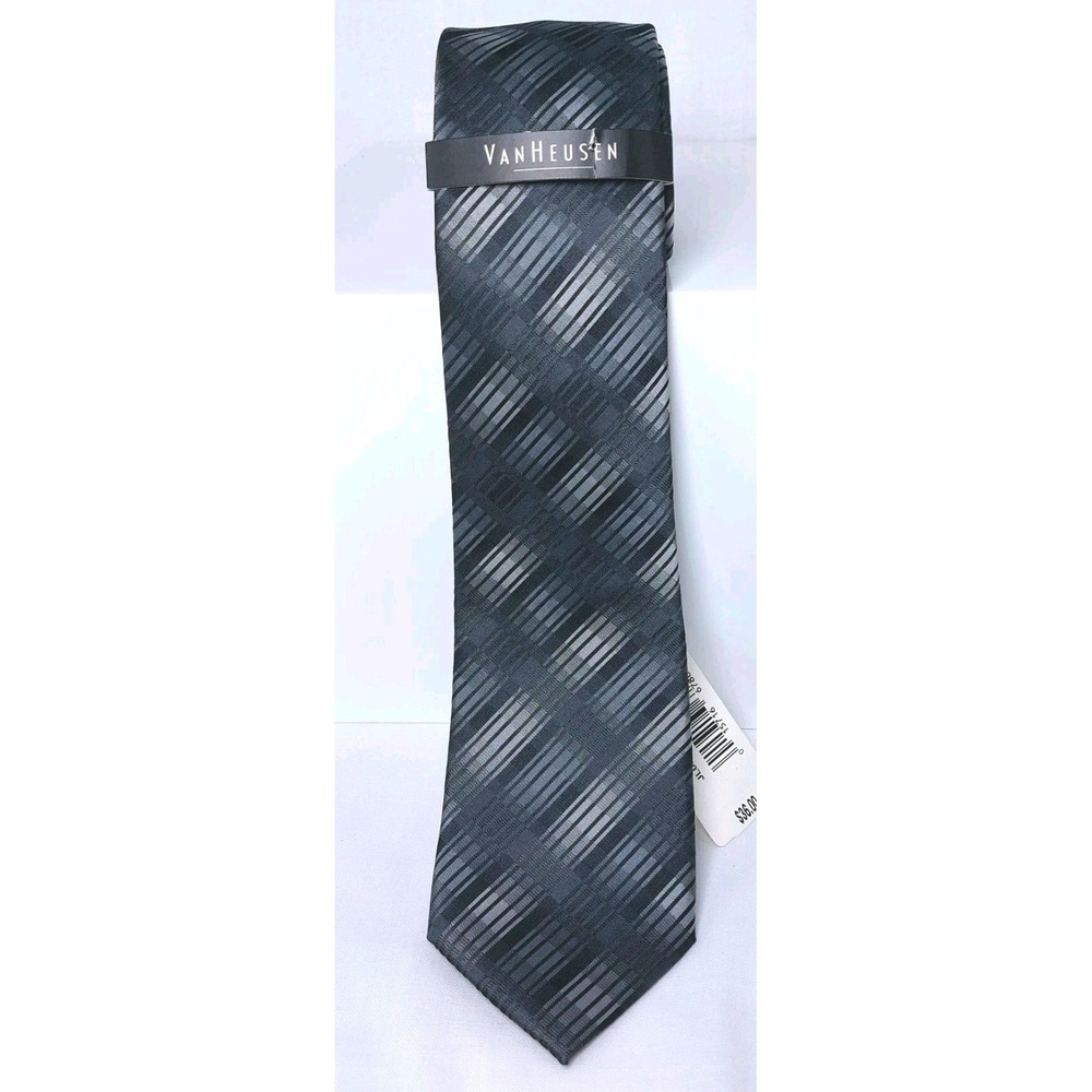 VAN HEUSEN Mens Necktie Black Gray Geometric NEW 3"x59"